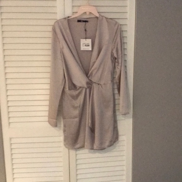 NWT Silver silky wrap dress - Picture 3 of 5